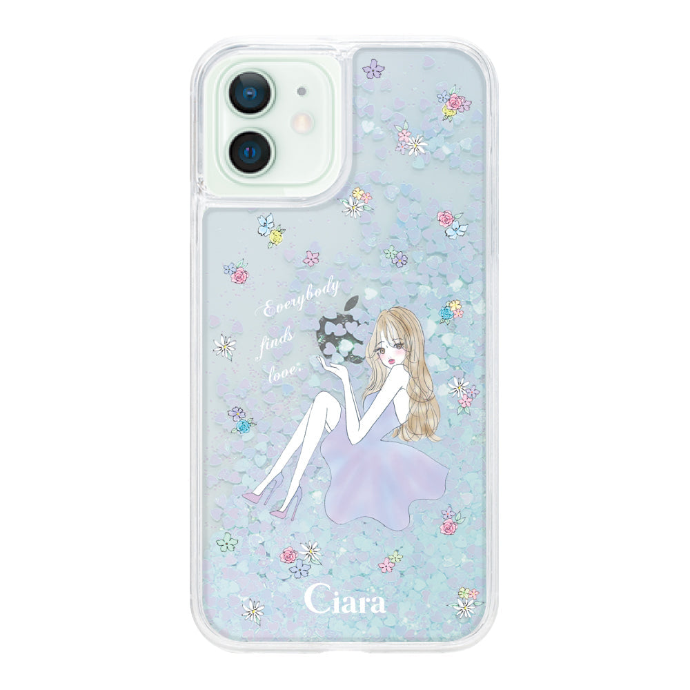 iPhone12mini グリッター オイルクリアケース ラベンダーガール ブルー