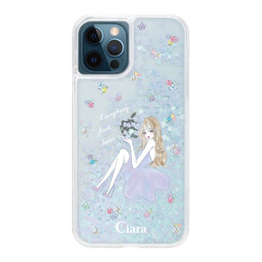 iPhone12ProMax グリッター オイルクリアケース ラベンダーガール ブルー