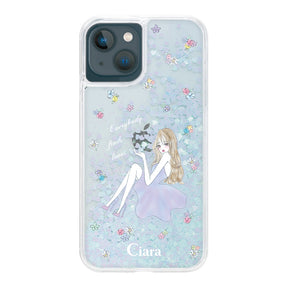 iPhone13mini グリッター オイルクリアケース ラベンダーガール ブルー