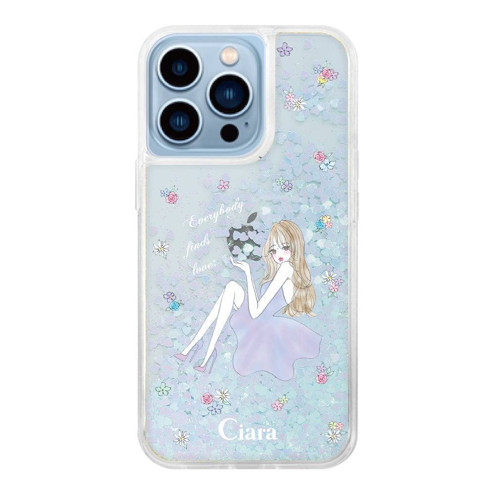 iPhone13ProMax グリッター オイルクリアケース ラベンダーガール ブルー