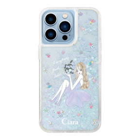 iPhone13ProMax グリッター オイルクリアケース ラベンダーガール ブルー