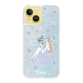 iPhone14Plus グリッター オイルクリアケース ラベンダーガール ブルー