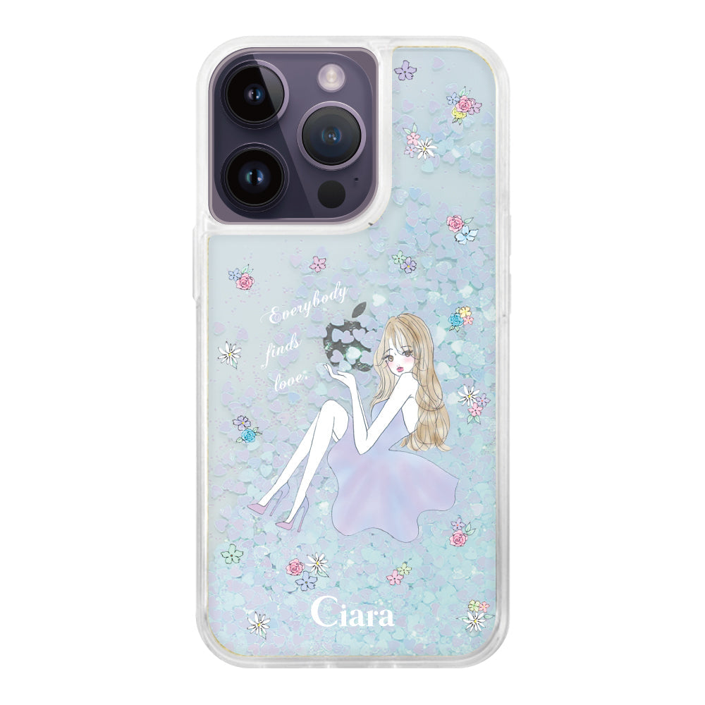 iPhone14ProMax グリッター オイルクリアケース ラベンダーガール ブルー