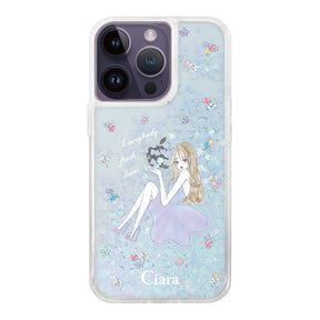 iPhone14ProMax グリッター オイルクリアケース ラベンダーガール ブルー