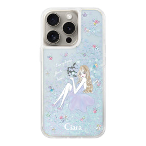 iPhone15Pro グリッター オイルクリアケース ラベンダーガール ブルー