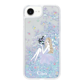 iPhone16e グリッター オイルクリアケース ラベンダーガール ブルー