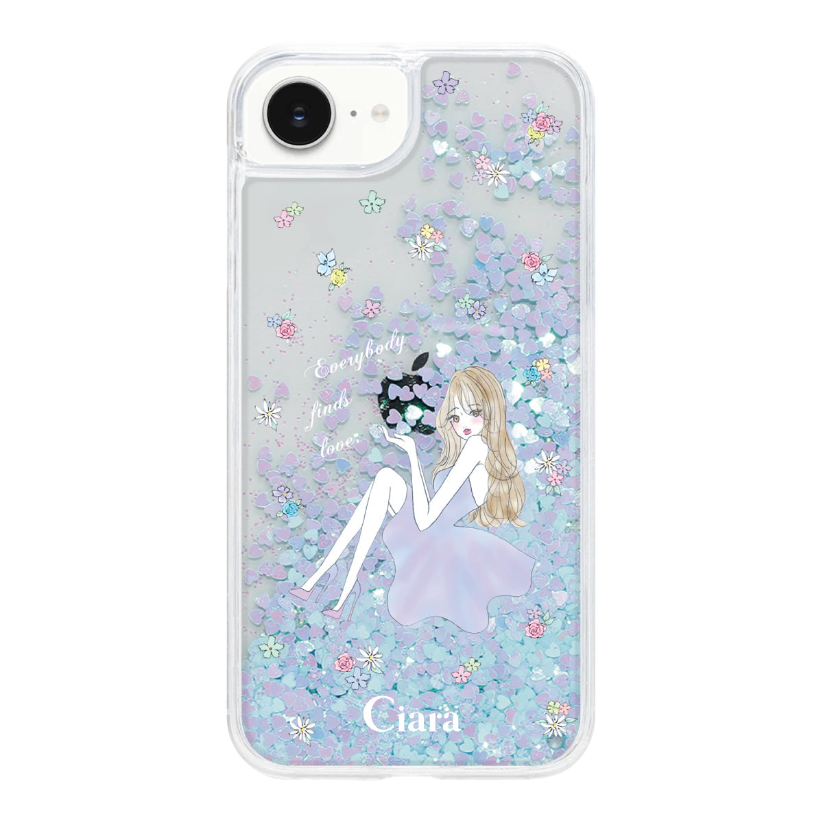 iPhone16e グリッター オイルクリアケース ラベンダーガール ブルー