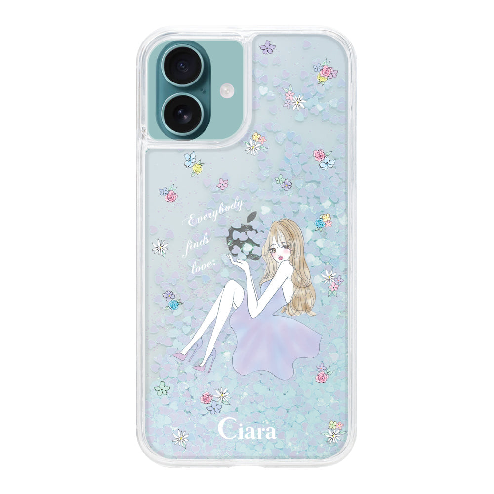 iPhone16Plus グリッター オイルクリアケース ラベンダーガール ブルー
