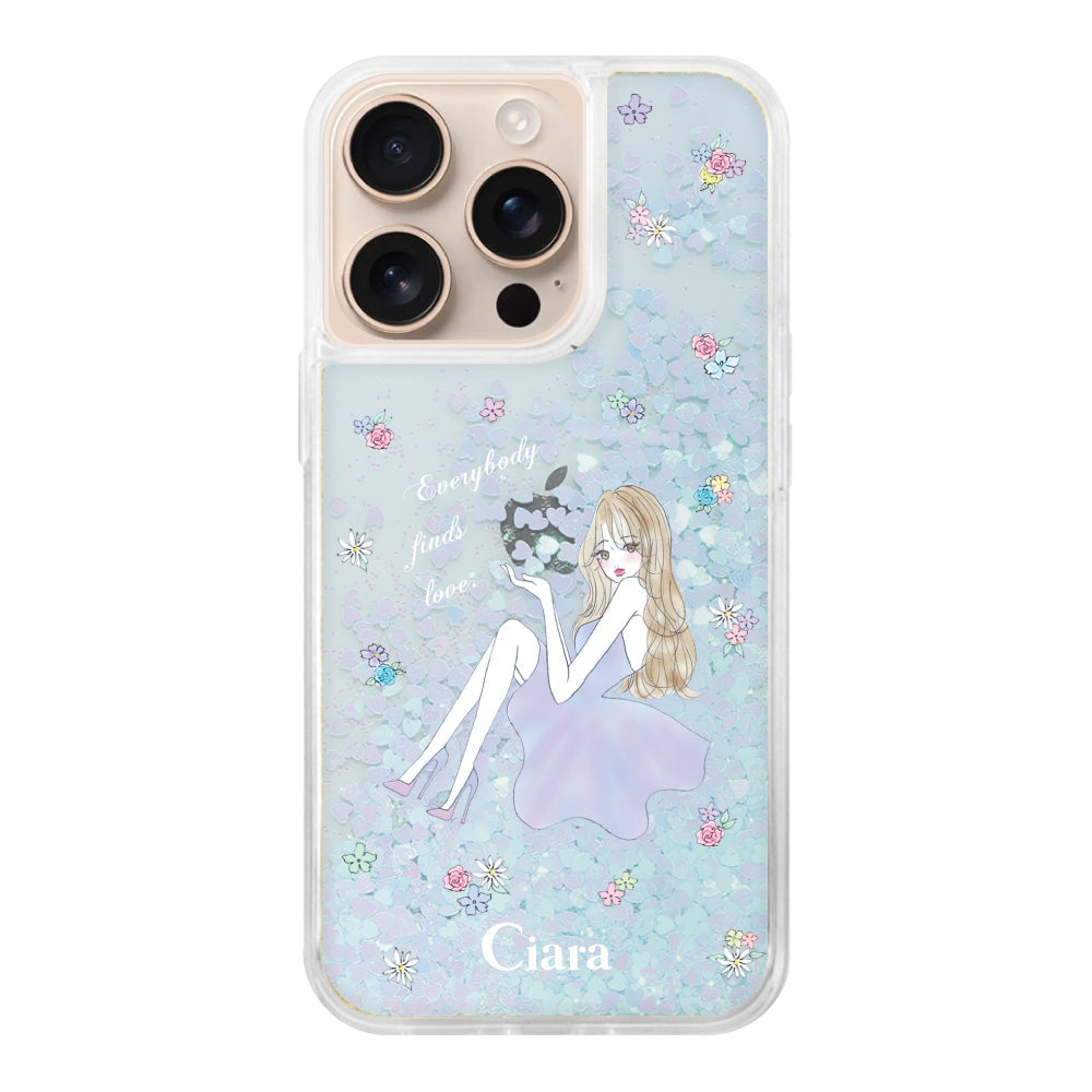 iPhone16Pro グリッター オイルクリアケース ラベンダーガール ブルー