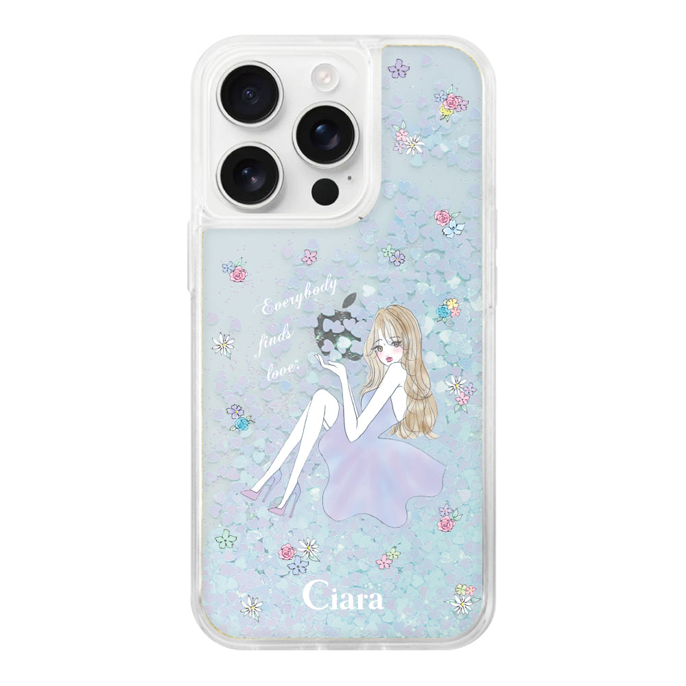 iPhone16ProMax グリッター オイルクリアケース ラベンダーガール ブルー