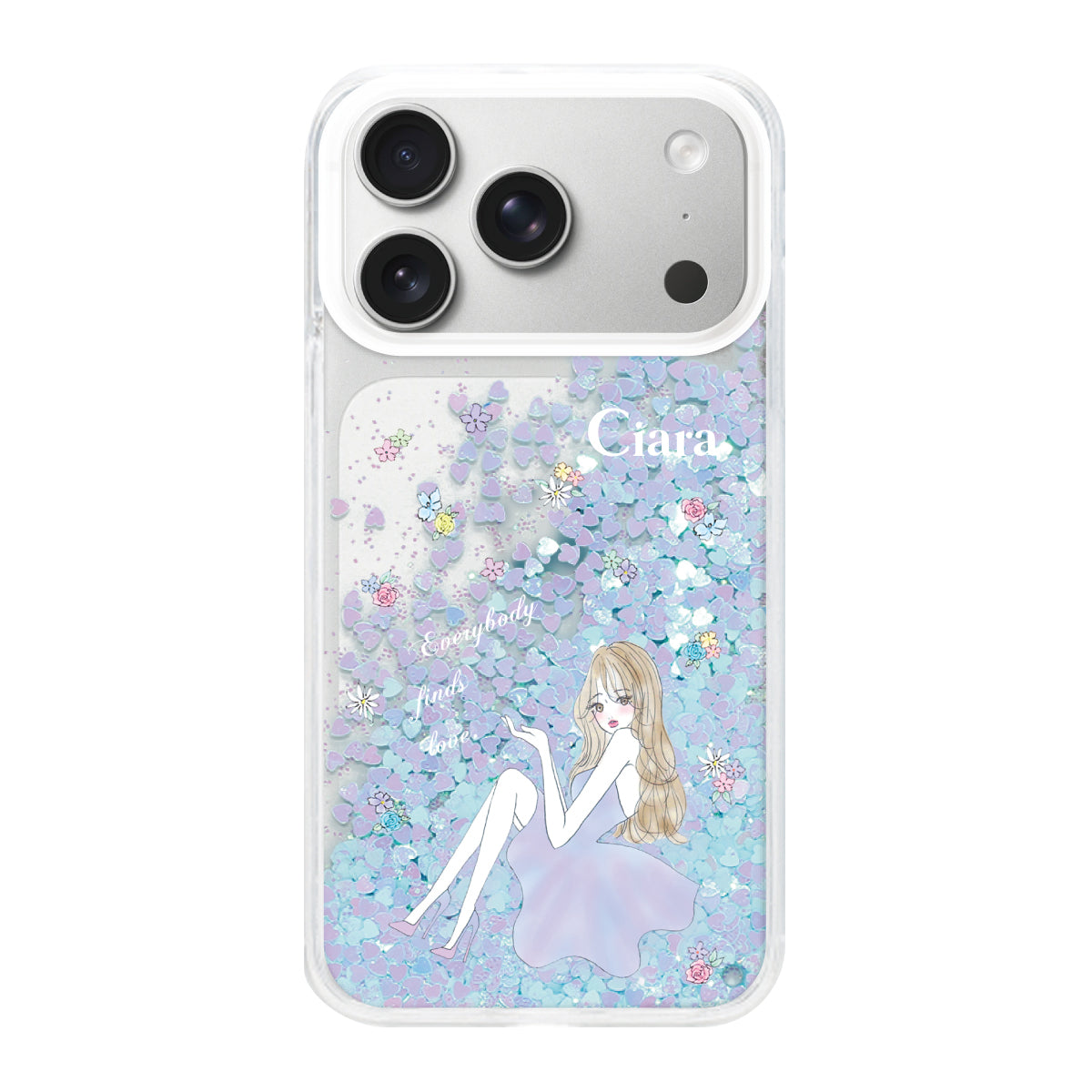iPhone17Pro グリッター オイルクリアケース ラベンダーガール ブルー
