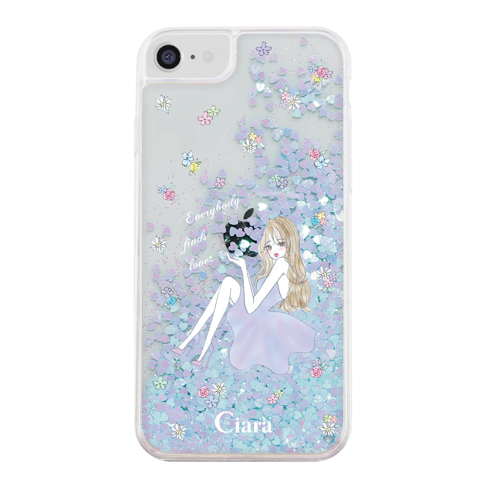 iPhoneSE2/SE3 グリッター オイルクリアケース ラベンダーガール ブルー