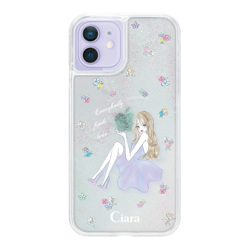 iPhoneケース グリッター オイルクリアケース ラベンダーガール