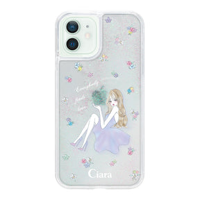 iPhone12mini グリッター オイルクリアケース ラベンダーガール クリア