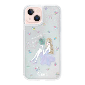 iPhone13 グリッター オイルクリアケース ラベンダーガール クリア