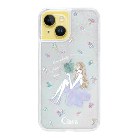 iPhone14Plus グリッター オイルクリアケース ラベンダーガール クリア