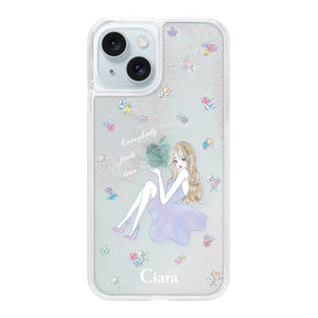 iPhone15Plus グリッター オイルクリアケース ラベンダーガール クリア