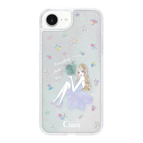iPhone16e グリッター オイルクリアケース ラベンダーガール クリア