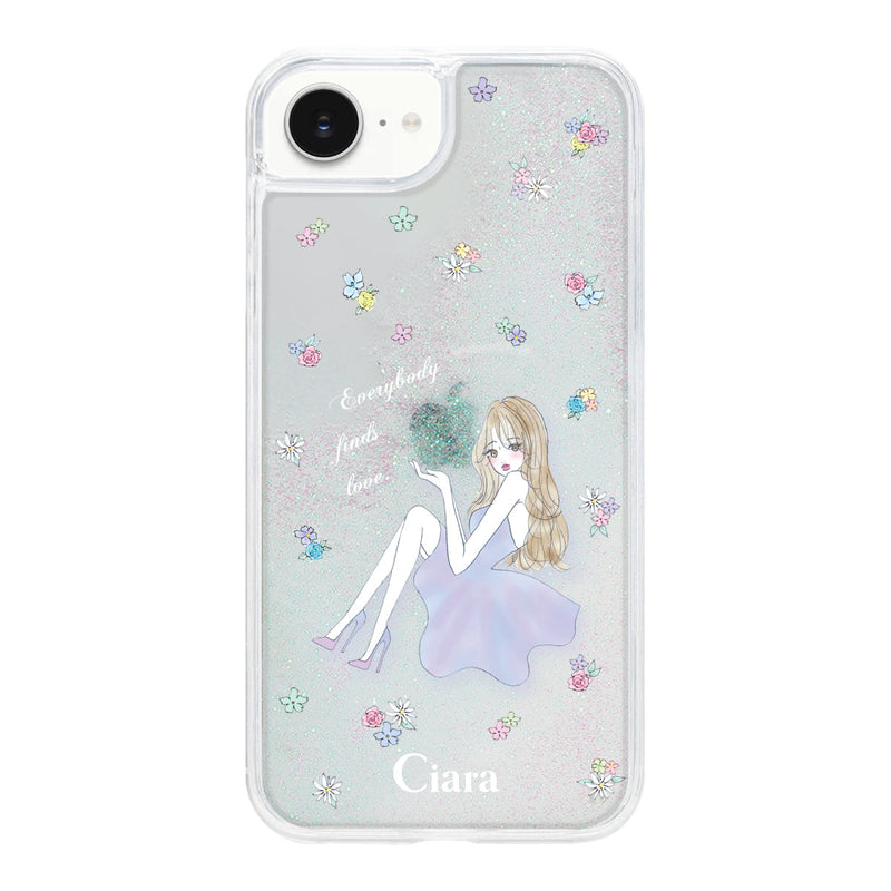 iPhoneケース グリッター オイルクリアケース ラベンダーガール