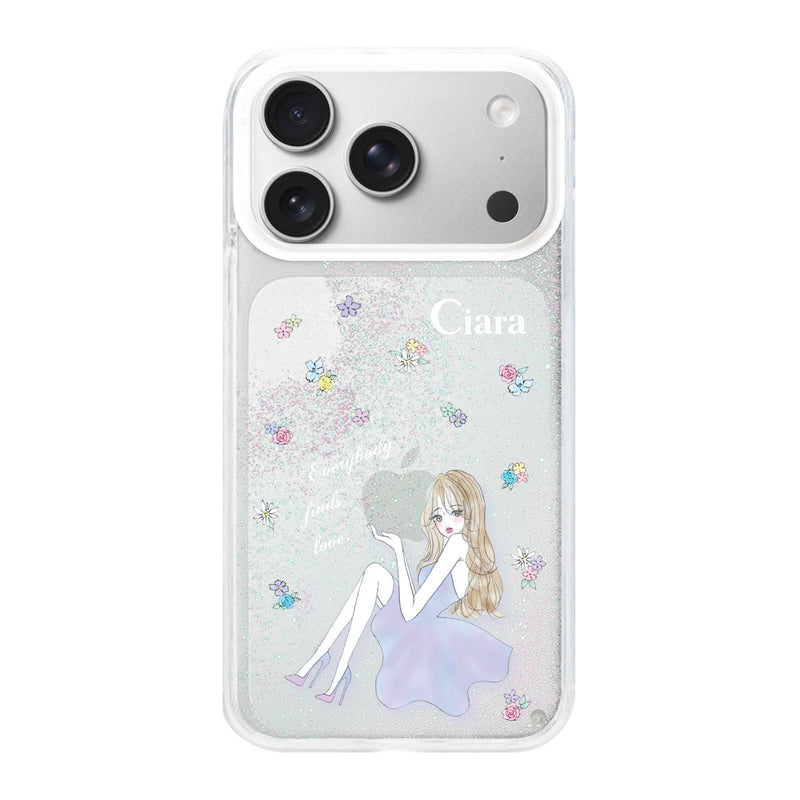 iPhoneケース グリッター オイルクリアケース ラベンダーガール