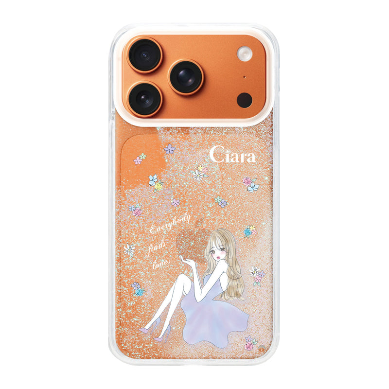 iPhoneケース グリッター オイルクリアケース ラベンダーガール