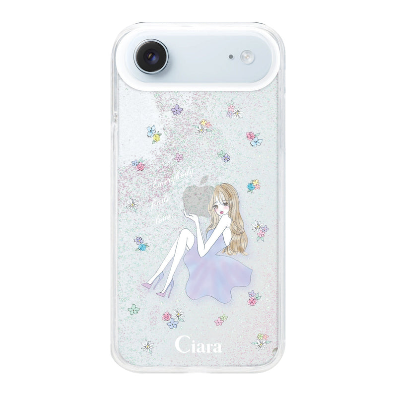 iPhoneケース グリッター オイルクリアケース ラベンダーガール