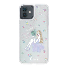 iphoneXR グリッター オイルクリアケース ラベンダーガール クリア