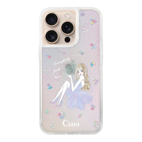 iPhone16Pro グリッター オイルクリアケース ラベンダーガール パステル