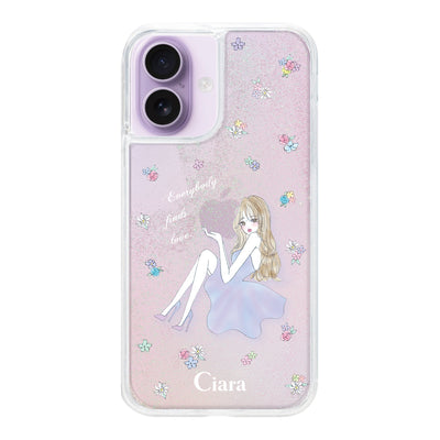 iPhoneケース グリッター オイルクリアケース ラベンダーガール