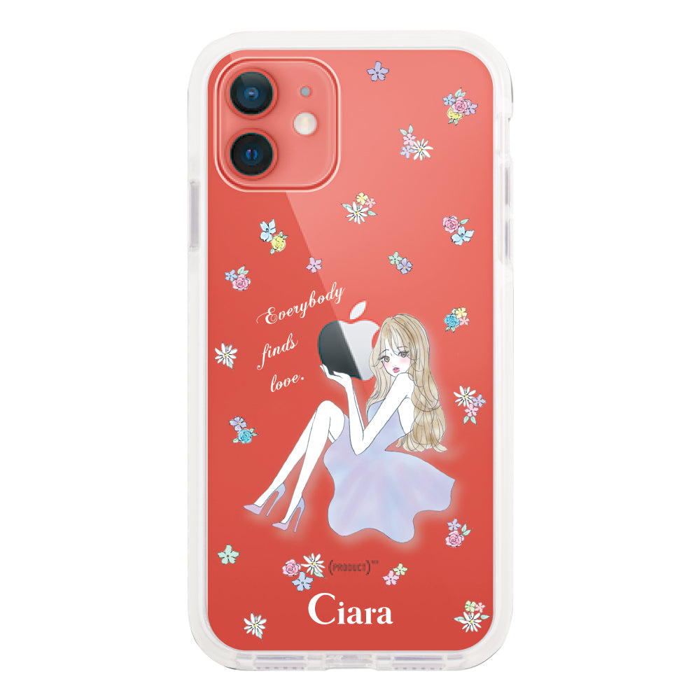 iPhone11 クッションバンパー 耐衝撃クリアケース ラベンダーガール クリア