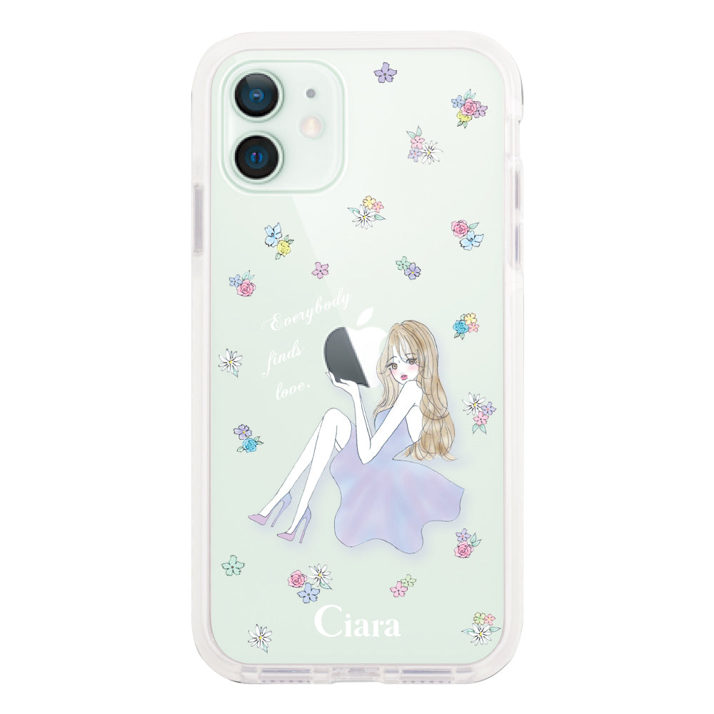 iPhone12mini クッションバンパー 耐衝撃クリアケース ラベンダーガール クリア