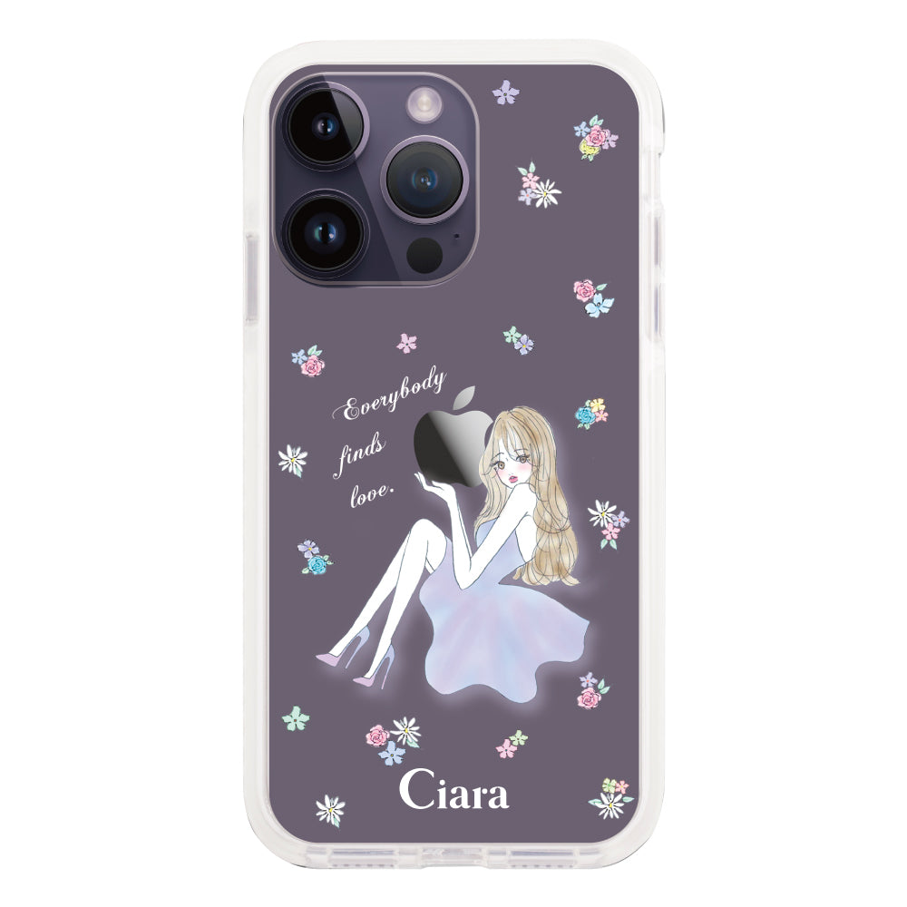 iPhone14ProMax クッションバンパー 耐衝撃クリアケース ラベンダーガール クリア