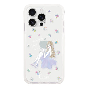 iPhone16ProMax クッションバンパー 耐衝撃クリアケース ラベンダーガール クリア