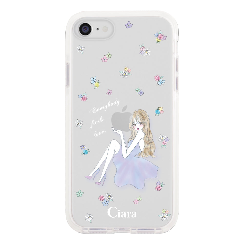 iPhoneSE2/SE3 クッションバンパー 耐衝撃クリアケース ラベンダーガール クリア