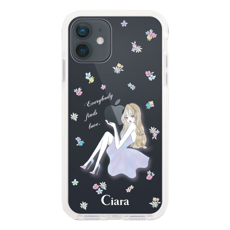 iPhoneケース クッションバンパー 耐衝撃クリアケース ラベンダーガール