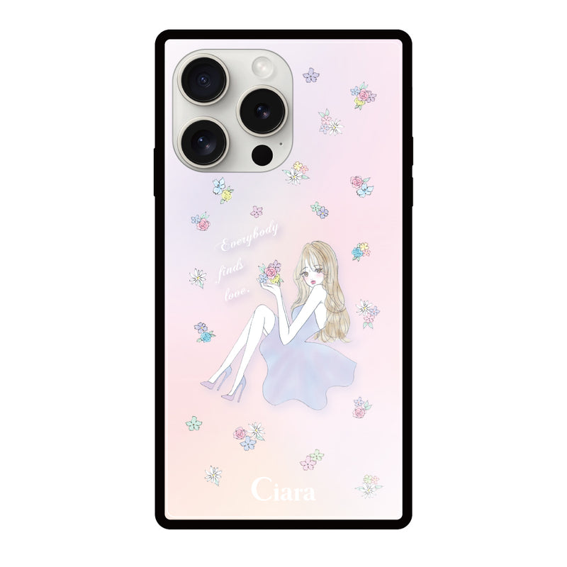 iPhoneケース スクエア 強化ガラスケース ラベンダーガール