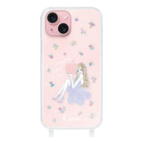 iPhone15 ストラップクリアケース ラベンダーガール クリア