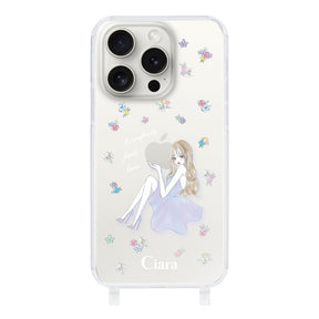 iPhone15ProMax ストラップクリアケース ラベンダーガール クリア
