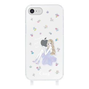 iPhone7/8/SE2/SE3 ストラップクリアケース ラベンダーガール クリア