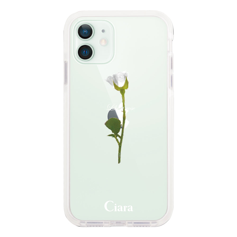 iPhone12mini クッションバンパー 耐衝撃クリアケース ウォーターローズ ホワイト