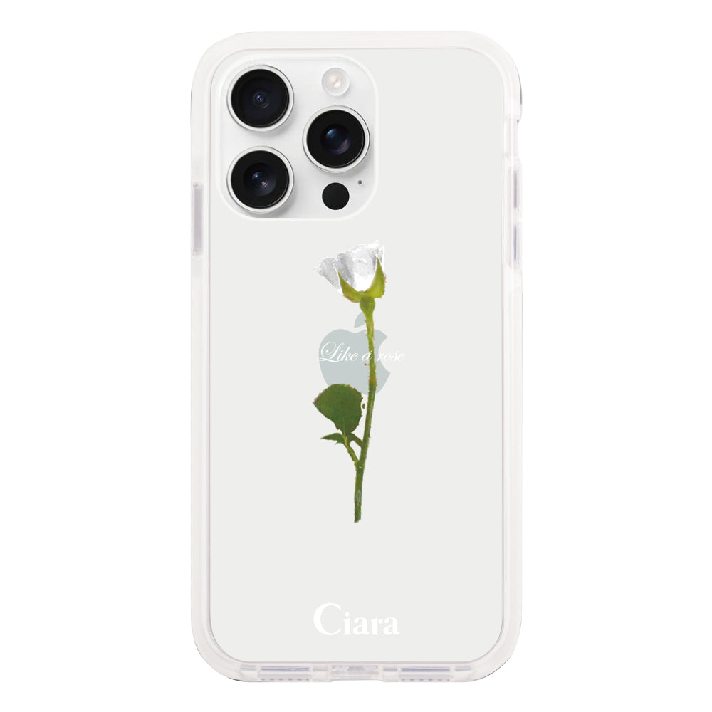iPhone16ProMax クッションバンパー 耐衝撃クリアケース ウォーターローズ ホワイト