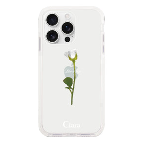 iPhone16ProMax クッションバンパー 耐衝撃クリアケース ウォーターローズ ホワイト
