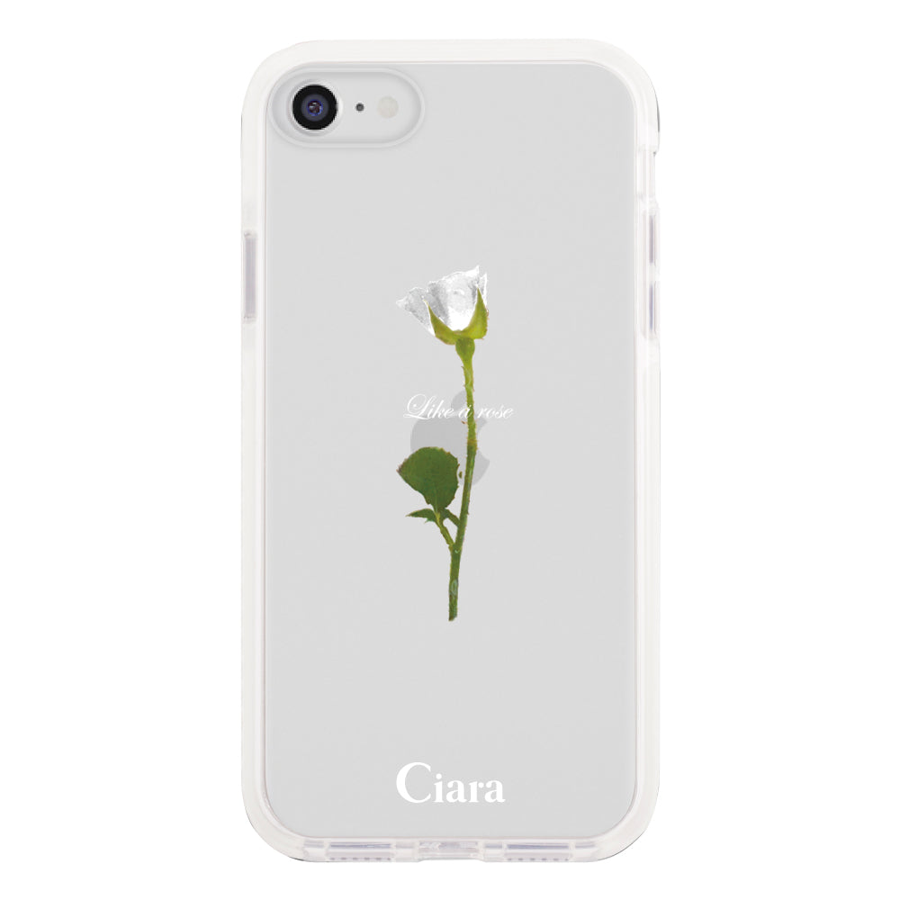 iPhone7/8/SE2/SE3 クッションバンパー 耐衝撃クリアケース ウォーターローズ ホワイト