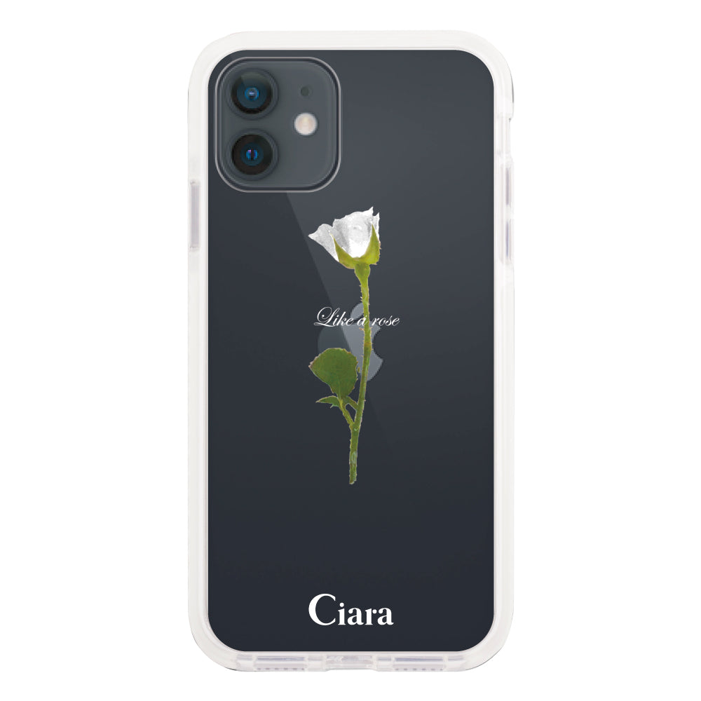 iPhoneXR クッションバンパー 耐衝撃クリアケース ウォーターローズ ホワイト