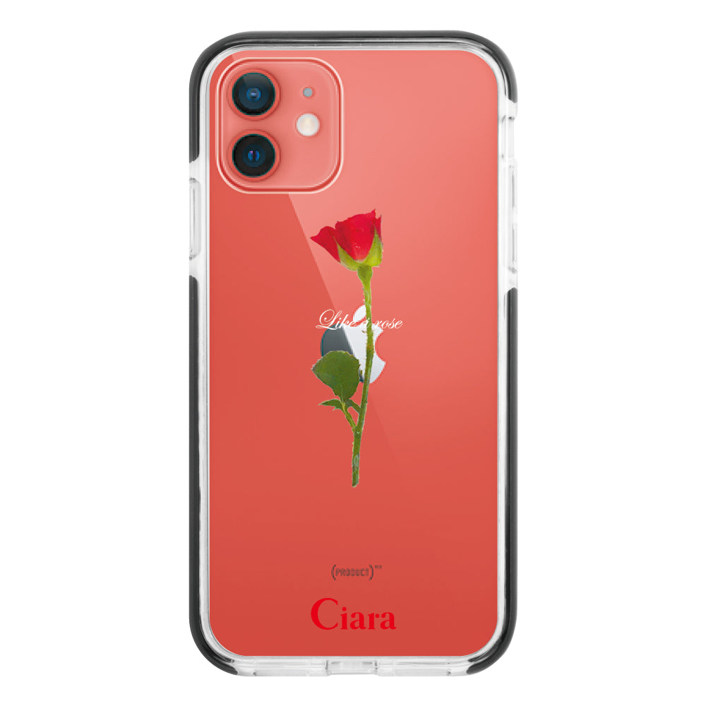 iPhone11 クッションバンパー 耐衝撃クリアケース ウォーターローズ レッド