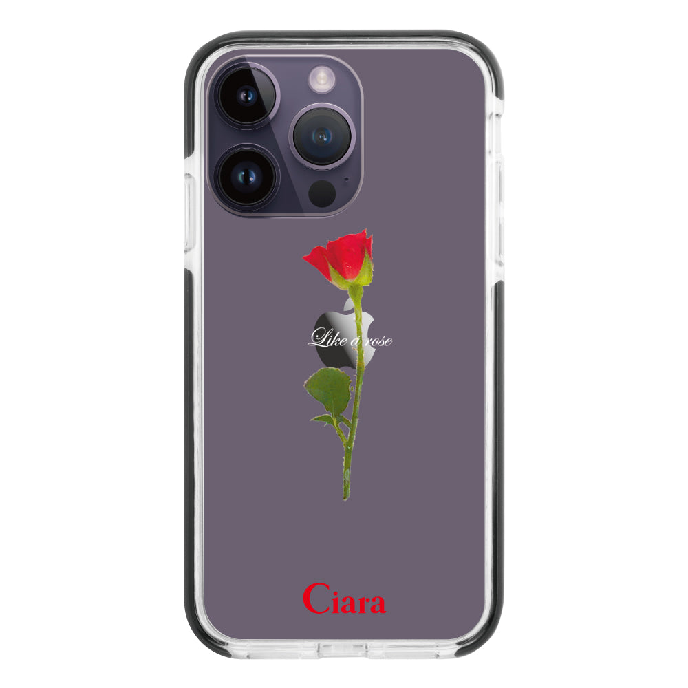 iPhone14ProMax クッションバンパー 耐衝撃クリアケース ウォーターローズ レッド