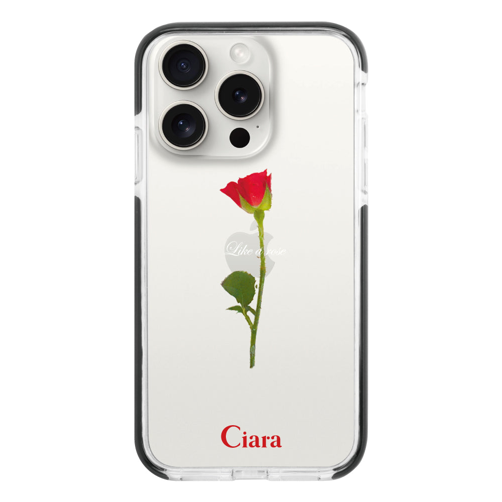 iPhone15ProMax クッションバンパー 耐衝撃クリアケース ウォーターローズ レッド