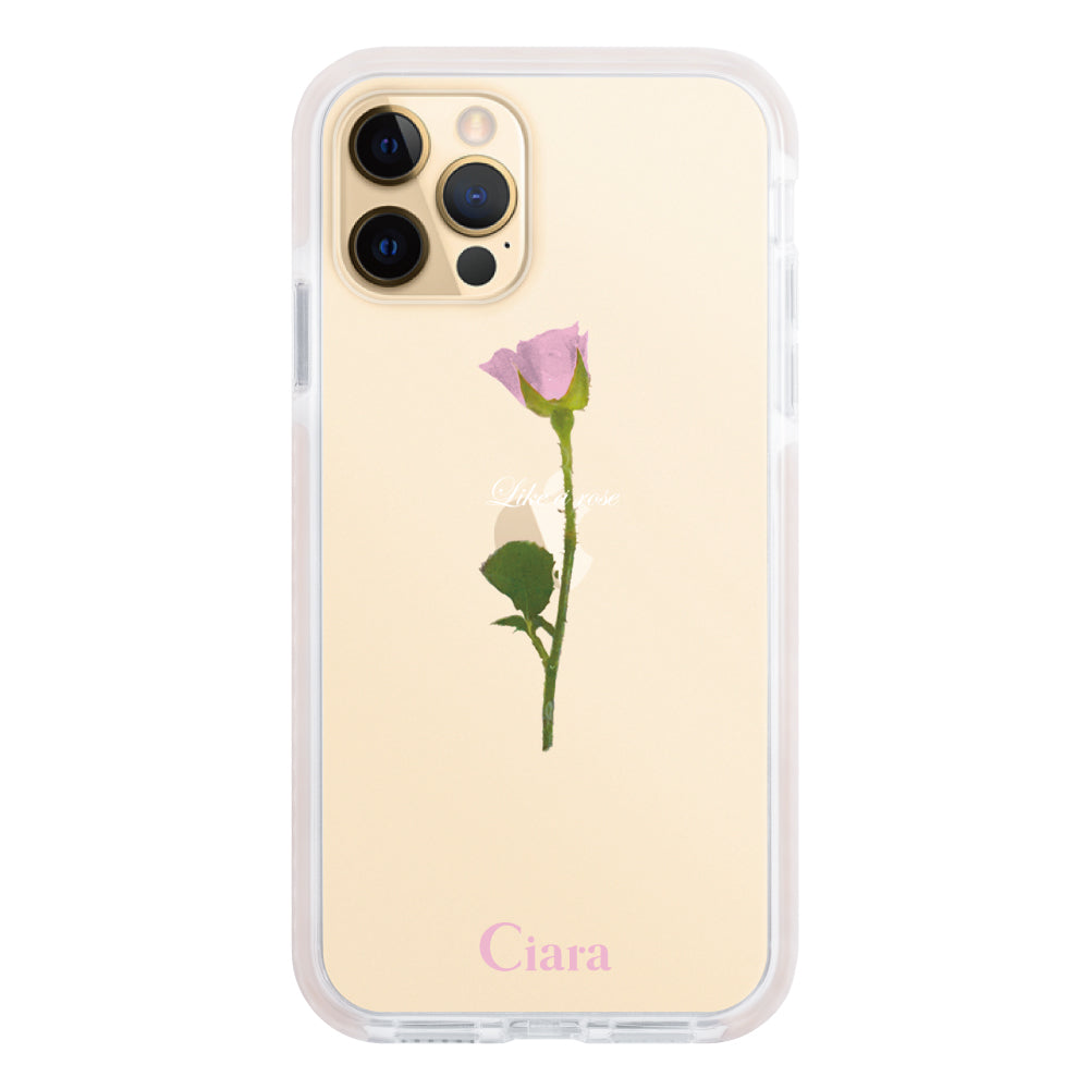 iPhone11ProMax クッションバンパー 耐衝撃クリアケース ウォーターローズ ピンク