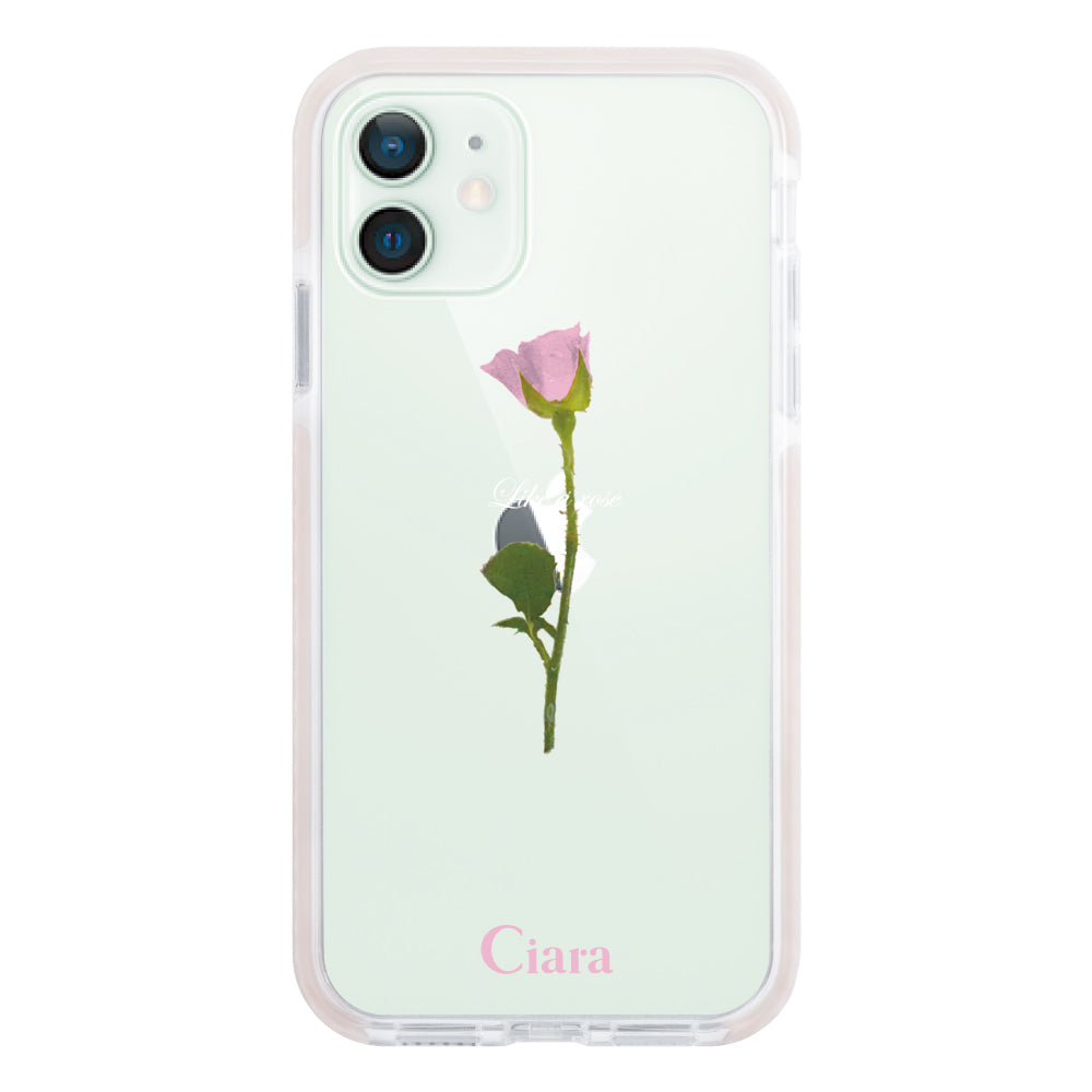 iPhone12mini クッションバンパー 耐衝撃クリアケース ウォーターローズ ピンク