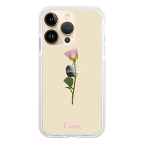 iPhone14Pro クッションバンパー 耐衝撃クリアケース ウォーターローズ ピンク